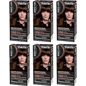 Syoss by Palette Colorazione Permanente 4-8 Castano Cioccolato, Colorazione capelli permanente con Cheratina, Copertura dei capelli bianchi e fino a 100 giorni di colore intenso, confezione da 6
