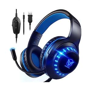 Pacrate Cuffie Gaming per PS4 Cuffie PS4 Giochi con Microfono per Xbox One,PS5,PS4,Switch,PC,Mac Lampada LED Stereo Bass 3.5mm Surround Sound 7.1 Laptop Tablet Cuffie per Bambini(Nero Blu)