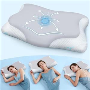 CloudÉtoile Cuscino Cervicale Memory Foam - 2 in 1 Cuscino Letto Ortopedico con Schiuma per Dormire sul lato e sulla schiena, Ergonomico Guanciale Letto Regolabile, Grigio chiaro, 64x38x12 cm