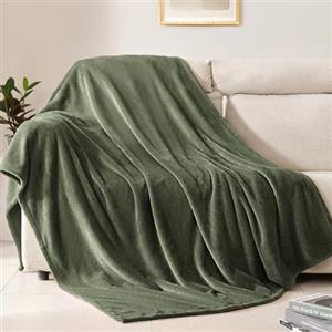 BEAUTEX Coperta in pile per divano o letto, morbida coperta in flanella di lusso, super comoda e confortevole, per tutte le stagioni (verde oliva, 127 x 152,4 cm)
