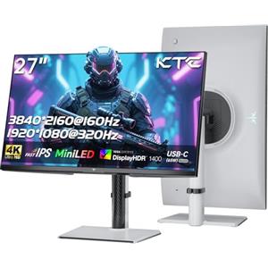 KTC MiniLED Gaming Monitor 27 Pollici | 4K@160Hz, FHD@320Hz Commutazione senza interruzioni | 1152 Zona Dimmerazione locale | HDR1400 | 1ms GtG | Adaptive Sync | 145% sRGB | KVM | Bianco | M27P6