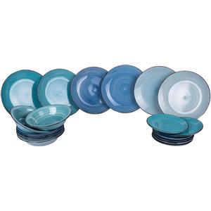 Villa d'Este Home Tivoli Servizio Piatti Baita Acqua Ocean 18 Pezzi in Gres per 6 Posti Tavola