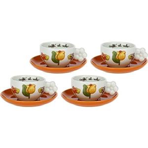 THUN, Set di 4 Tazzine da Caffè in Porcellana con Decorazione Floreale Ispirata ai Prati dell'Alto Adige, Linea Happy Country, Capacità 10.5 cl, Piattino Ø 12 cm