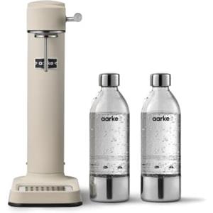 Aarke Carbonator 3, Gasatore D'Acqua Per Trasformare L'Acqua In Acqua Frizzante, 2 x Bottiglie (800ml), Finitura Sand