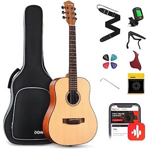 Donner Chitarra acustica 3/4 per principianti, set di chitarre acustiche per adulti, dreadnought da 36 pollici, con 6 tasche, colore naturale