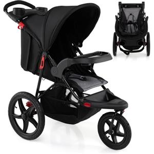 COSTWAY Passeggino Leggero a 3 Ruote, Passeggino Pieghevole con Cappotta Estensibile, Schienale Reclinabile e Portabicchieri, Carrozzina da Jogging per Bambini 0-48 Mesi fina a 22 KG