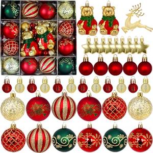 Pipihome 44 Pezzi Palline di Natale, Decorazioni Albero di Natale, Decorazioni Natalizie, Palle di Natale in Plastica Addobbi Natalizi da Interno e da Esterno, Rosso, verde e oro