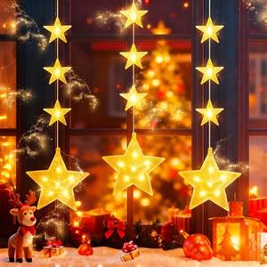 Vautvis Tenda Luminosa Natale Interno, 3 Pezzo Tenda Luci Natale Interno, Led Luci Natalizie, Luci Stringa Con Stella, Stella Di Natale Luminosa Per Festa Giardino Balcone Finestre