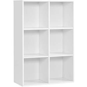 VASAGLE Libreria a 6 Cubi, Scaffale Espositore per Decorazioni, Souvenir, Piante, per Studio, Ufficio, Soggiorno, 30 x 65,5 x 97,5 cm, Bianco LBC203D