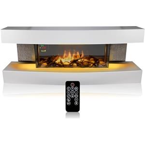 Classic Fire Montreal Camineo Elettrico - Caminetto Elettrico con Riscaldamento, Telecomando e Timer - Stufa Elettrica con Fiamme LED - 2000W - Libera Installazione - Bianco