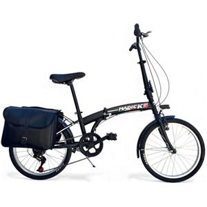 MADICKS Bicicletta Pieghevole 20 Folding Nera · City Bike Unisex con Cambio 6 Velocità · Telaio Robusto · Design Made in Italy · Comoda e Pratica per Uso Urbano (Borse Posteriori Nere)