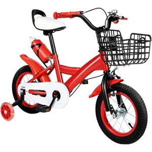 Jerool Bicicletta da 12 pollici,bicicletta bambini 3-5 anni,bicicletta a pedale, con ruote di supporto e cestino, per bambini e ragazze, regolabile in altezza