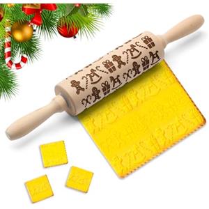 DIELIANHUA Mattarello di Natale, Mattarello Natalizio in Legno, Mattarellos Decorativo per Biscotti, Mattarellos Inciso, Mattarelloes in Legno 3D per DIY Biscotti, Fondente, Pasta