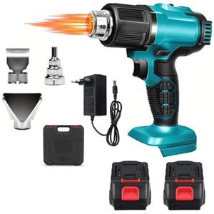 Generico Pistola Termica ad Aria Calda Professionale, Pistola Termica con Doppia Batteria 48V, 2 Temperatura 350°/550°C, con Protezione da Sovraccarico e Blocco di Sicurezza, 3 Ugelli + Guanti Omaggio