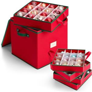 Wintem - Contenitore per Palline di Natale in Tessuto Oxford Pieghevole 32x32x32 cm con 4 Scomparti Modulari per 64 Decorazioni, Protezione Antipolvere e Facile da Riporre sotto Letto o in Armadio