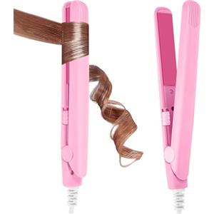 LOPHE Piastra per Capelli da Viaggio, Piastra per Capelli Portatile, Compatta, Leggera, Rivestimento in Ceramica, Temperatura 190°C, per Capelli Corti e Frange, Rosa