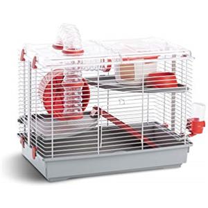 BPS BUENA PET SHOP Gabbia per Criceto con Casetta, Scala, Beverino e Tunnel, Set Completo misura CM45 x 27 x 34 (rosso)