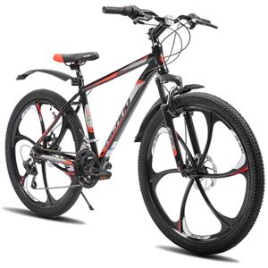 HH HILAND Hiland Mountain Bike 26 Pollici per Adulto 6 Raggi 18 Marce Uomo Donna Mountain Bike con Freno a Doppio Disco 26 MTB Telaio Alluminio Bicicletta， Nero e Rosso