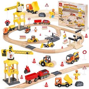Lehoo Castle Trenino Elettrico per Bambini, Trenino Legno, Gru Giocattolo, Costruzioni per Bambini 3 Anni, Regalo Bambino 3 Anni Maschio