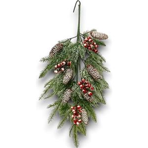 KORAT Dietro Porta Natalizio con Pigne e Bacche Rosse Decorazione Natalizia Invernale Realistica in Verde Abete Ghirlanda Appendiporta con Pigne Innevate, Addobbo di Natale Elegante e Festivo (75 cm)