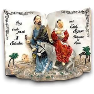 KORAT Natività a Forma di Libro 20 cm Presepe con Gesù Bambino, Maria e Giuseppe Statua in Resina con Versetto Biblico Decorazione Natalizia Unica e Elegante per Casa e Regali di Natale