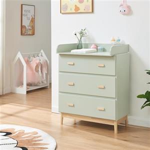 [en.casa] Cassettiera con Piano Fasciatoio Rimovibile Comò per la Cura del Bambino Neonato con 3 Cassetti Mobile Contenitore per Cameretta 100 x 80 x 53 cm - Menta Verde