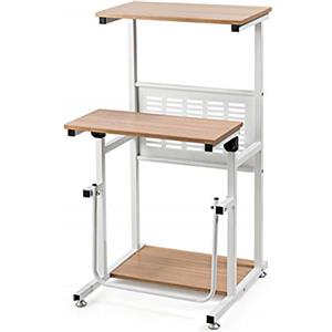 GIANTEX Sitz-Steh 2 in 1 - Scrivania regolabile in altezza, scrivania da disegno con ruote, 2 postazioni di lavoro separate, tavolo da lavoro con poggiapiedi (1, con poggiapiedi)