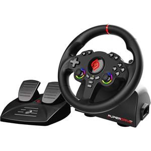 SUBSONIC - Volante Superdrive 220 RS - Volante da corsa LED con doppio joystick, rotazione di 180°, con pedali e leve del cambio. Per Switch 2/Switch, PS4, PC e Xbox - Nero