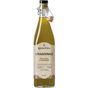 Costa d'Oro - Il Tradizionale Non Filtrato 1L. Olio extravergine di oliva fruttato e corposo, estratto a freddo, ricco di vitamine e antiossidanti naturali. Bottiglia da 1 litro.