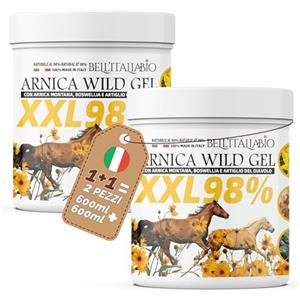 BELL'ITALIABIO Arnica Gel Forte Wild XXL 98% 2x600ml con Arnica Montana, Boswellia e Artiglio del Diavolo Forte Sollievo Immediato per Muscoli Naturale Dermatologicamente Testato Made in Italy