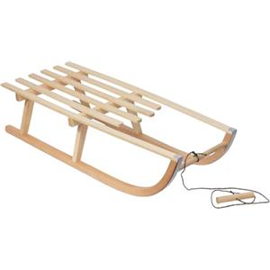 Green Blue GreenBlue - Slittino in legno naturale con rivestimento in tessuto, corda da traino, pattini con piastra metallica (slitta in legno, schienale, sedile in tessuto)