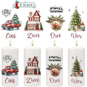 Joxessaien Set di 2 candele dell'Avvento Tattoo 6-8 cm | Numeri del calendario dell'Avvento e motivi natalizi auto casa | Adesivi per candele cilindriche di Natale