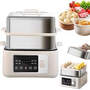 Generic Vaporiera elettrica, 8/12/16 l, 1350 W, vaporiera per Verdure con Touch Screen, Timer 24 Ore, 8 funzioni Menu, Isolamento a Doppia modalità, vaporiera Multifunzione Intelligente in Acciaio Inox 12L