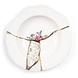 Seletti Piatto Fondo Kintsugi Ø22cm in Porcellana con Dettagli in Oro - Design Elegante Ispirato all'Arte Giapponese