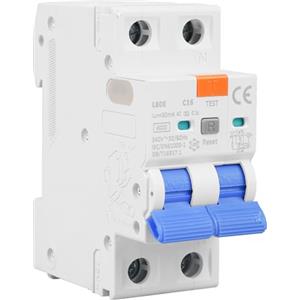 Behogan Interruttore Differenziale 16A 30mA 2 Poli, 230V AC 1P+N RCBO Salvavita Magnetotermico con Protezione da Corrente di Guasto, 6KA, Protezione da Sovraccarico per Casa e Industria