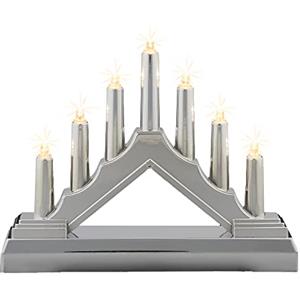 Hellum, 520934 - Candelabro a LED, in plastica, con 7 LED a luce bianca calda, 15 x 13 cm, per interni, funzionamento a batteria (3AA), decorazione natalizia