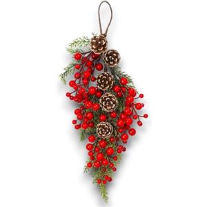 KORAT Dietro Porta Natalizio con Pigne e Bacche Rosse Decorazione Natalizia Invernale Realistica in Verde Abete Ghirlanda Appendiporta con Pigne Innevate, Addobbo di Natale Elegante e Festivo (55 cm)