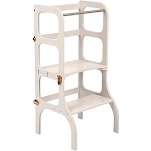 Ette Tete STEP'n'SIT® Torre Apprendimento Montessoriana Convertibile - Multifunzione 2 in 1 (Con cerniere in dorati, Grigio)