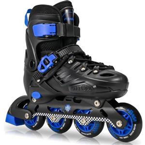 FYHART Pattini in linea per bambini regolabili per ragazzi ragazze bambini e giovani, Pattini in linea per bambini per giocare all'interno all'aperto (Nero e blu, L)