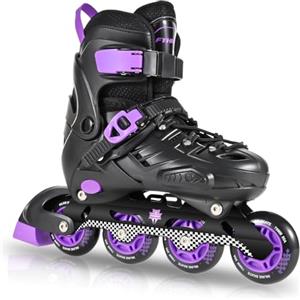 FYHART Pattini in linea per bambini regolabili per le ragazze ragazzi, pattini a rotelle in linea per la gioventù grandi bambini principianti indoor outdoor Giocare (Nero e viola, L)