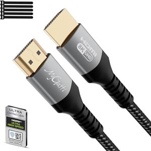Mygatti Certificato Cavo HDMI 2.1 8k 5 Metri,Ultra Alta Velocità 48Gbps,nylon intrecciato,48 Gbps,supporta 8K@60Hz,4K@120Hz,eARC,HDR,HDCP 2.2/2.3,per laptop,monitor,switch,PS5/PS4,UHD TV+5 fascette