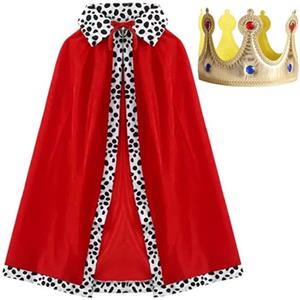 Guyode 2 Pezzi Costumi di Carnevale Adulti Moda Includere 1 Pezzi mantello Rosso Con Macchie Bianche E 1 Pezzi Corona re Comodo e Durevole si Applica a Ragazzi e Ragazze Halloween Natale Carnevale