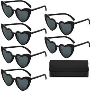 ZYKORT 6 Paia Occhiali a Cuore Retrò da Festa per Donna, da Sole Vintage Amore UV400 per Feste all'Aperto con Borsa Nero