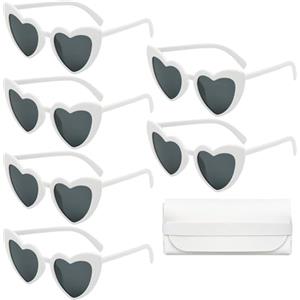 ZYKORT 6 Paia Occhiali a Forma di Cuore, Occhiali da Festa Vintage da Donna, Occhiali da Sole a Forma di Cuore vintage, Occhiali Protettivi UV400 per Feste All'Aperto con Custodia per Occhiali Bianca