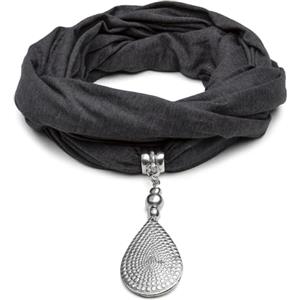 Vestopazzo sciarpa gioiello in cotone jersey colore grigio tortora e ciondolo a forma di goccia con pois.Lavorazione artigianale,Nickel tested