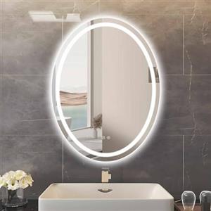 Sunrik Specchio LED Ovale per Bagno 70 * 90CM, con Illuminazione 3 Colori Dimmable, Funzione Memoria e Interruttore Touch, IP44 Risparmio Energetico