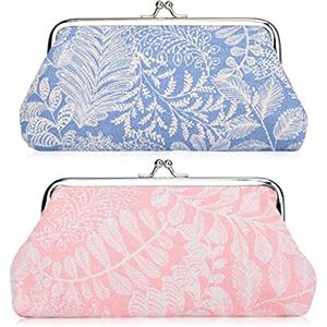 Oyachic 2 Packs Portamonete Donna, Foglia Portafogli con Chiusura Clic Clac, Portafoglio Scatto Piccolo Porta Monete, Small Coin Purse Kiss-Lock Wallet