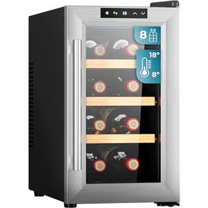Cecotec Enoteca 8 bottiglie Bolero GrandSommelier 830 CoolWood, Termoelettrica, Basso livello sonoro e alte prestazioni, Temperatura regolabile: 8-18 °C, Pannello di controllo touch, Display,