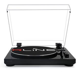RLINE - Giradischi Vinili Bluetooth Nero Lucido, Lettore Vinili 33 e 45 Giri, Piatto 12 con Bordo Cromato, Piedini Antivibrazione, Cartuccia Magnetica AT3600, Pre-amplificatore Attivabile