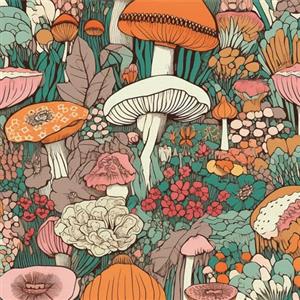 ICYEHAO Carta da Parati Floreale Arancione, 44 x 300 cm Carta da Parati Funghi Fiori e Verde Foglie Jungle Botanica Foresta Piante Boho Colorata Pellicola Adesiva per Mobili,Camera da Letto,Soggiorno,Bagno